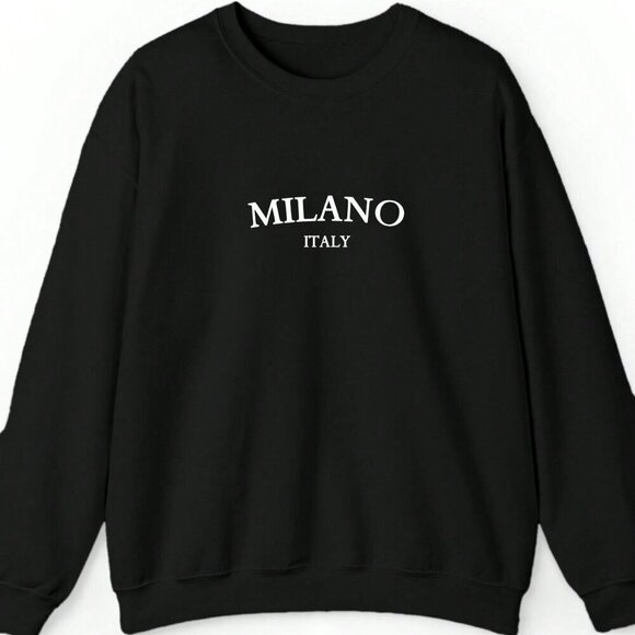 Black Casual Women's Minimalist Milano Italy Print Loose Fit Sweatshirt - Picture 4 of 4